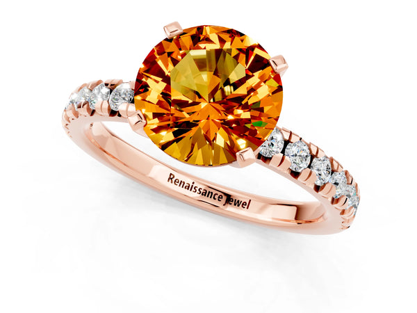 Rose gold Round Cut Citrine Solitaire Pavé Engagement Ring with Round Band and Prong Setting