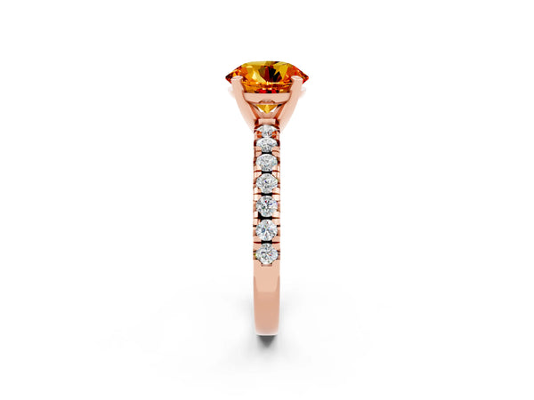 Rose gold Round Cut Citrine Solitaire Pavé Engagement Ring with Round Band and Prong Setting