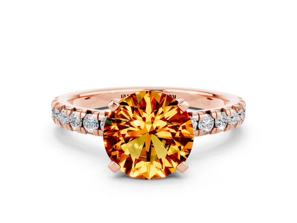 Rose gold Round Cut Citrine Solitaire Pavé Engagement Ring with Round Band and Prong Setting