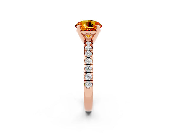 Rose gold Round Cut Citrine Solitaire Pavé Engagement Ring with Round Band and Prong Setting