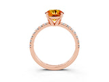 Rose gold Round Cut Citrine Solitaire Pavé Engagement Ring with Round Band and Prong Setting_69