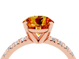 Rose gold Round Cut Citrine Solitaire Pavé Engagement Ring with Round Band and Prong Setting_70