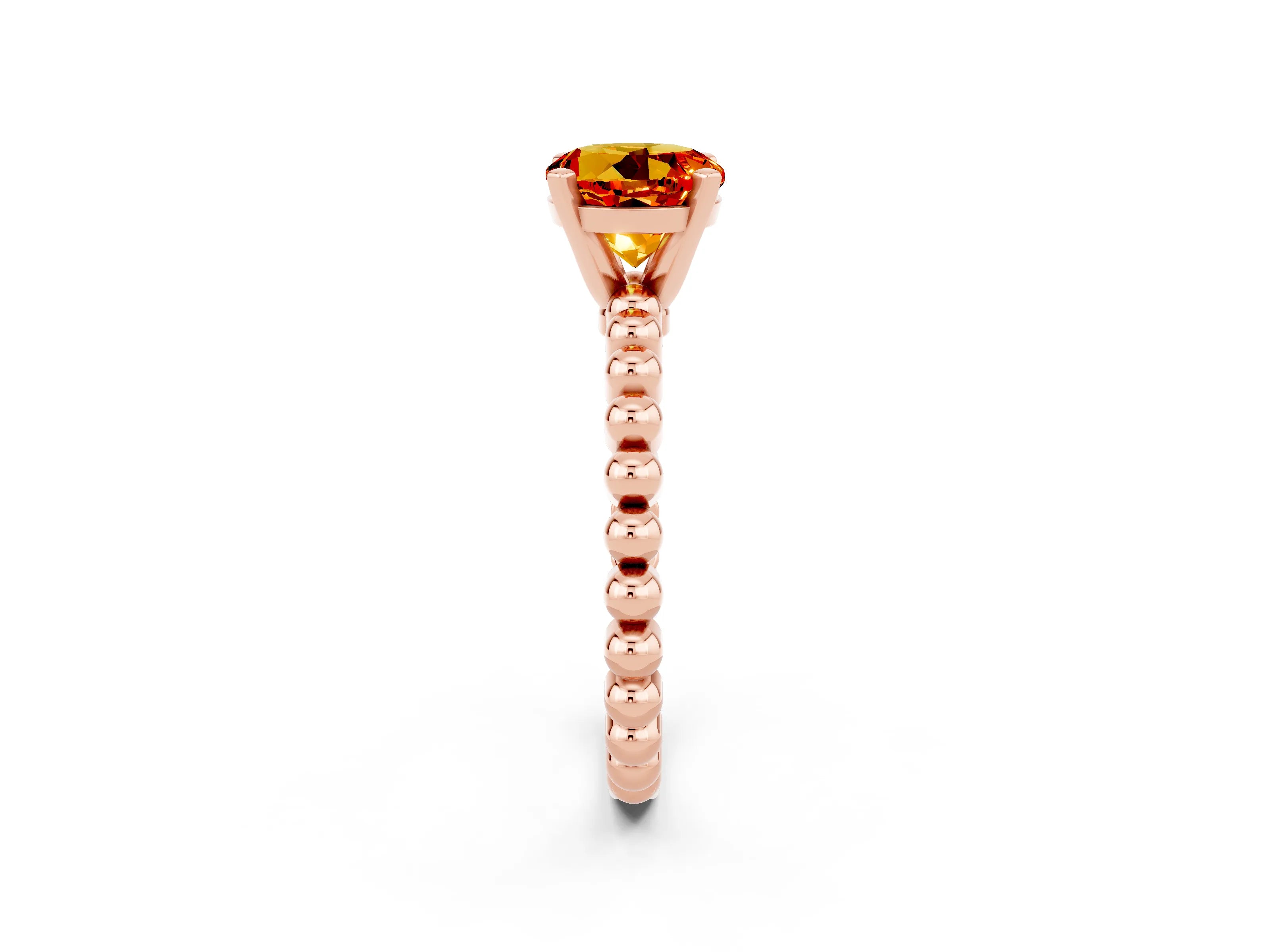Rose gold Round Cut Citrine Solitaire Ring with Beaded Band and Prong Setting_2