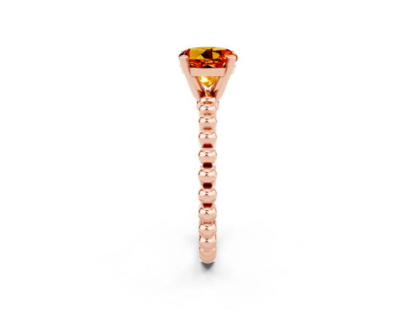 Rose gold Round Cut Citrine Solitaire Ring with Beaded Band and Prong Setting