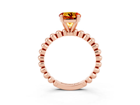 Rose gold Round Cut Citrine Solitaire Ring with Beaded Band and Prong Setting_3
