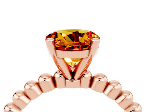 Rose gold Round Cut Citrine Solitaire Ring with Beaded Band and Prong Setting_4