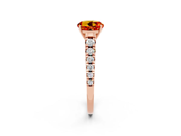 Rose gold Round Cut Citrine Cathedral Solitaire Ring with Round  Pavé Band