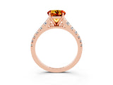Rose gold Round Cut Citrine Solitaire Ring with Cathedral Setting and Pavé Band_3