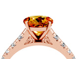 Rose gold Round Cut Citrine Solitaire Ring with Cathedral Setting and Pavé Band_4
