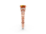 Rose gold Round Cut Citrine Solitaire Ring with Filigree Band and Four-Prong Setting_26