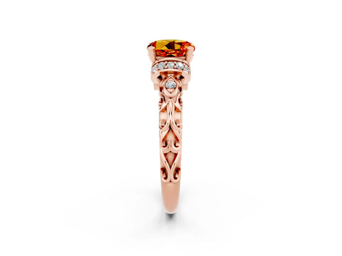 Rose gold Round Cut Citrine Solitaire Ring with Filigree Band and Four-Prong Setting_26