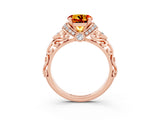 Rose gold Round Cut Citrine Solitaire Ring with Filigree Band and Four-Prong Setting_27