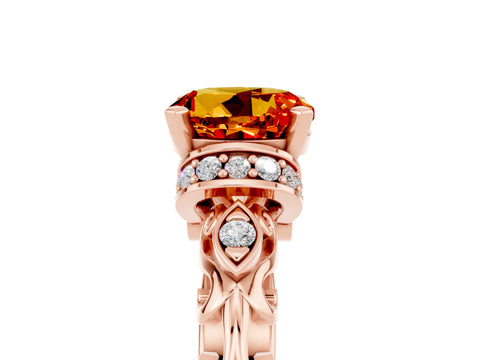 Rose gold Round Cut Citrine Solitaire Ring with Filigree Band and Four-Prong Setting_29