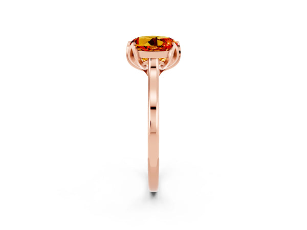 Rose gold Round Cut Citrine Solitaire Ring with Flower Prong Setting and Classic Band