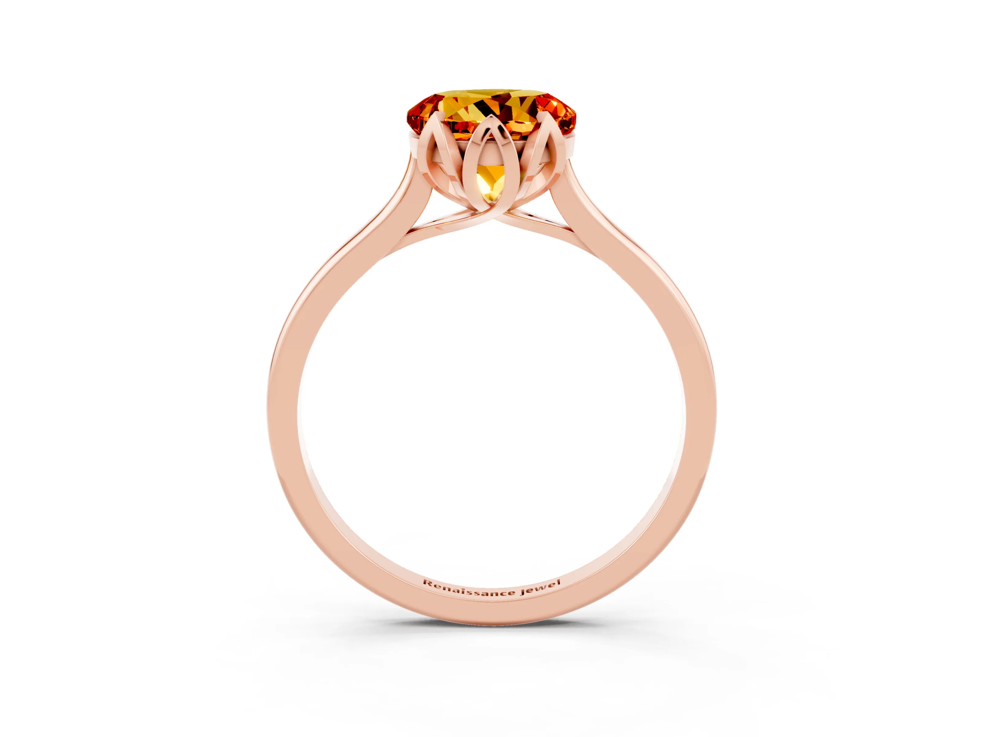 Rose gold Round Cut Citrine Solitaire Ring with Flower Prong Setting and Classic Band_15