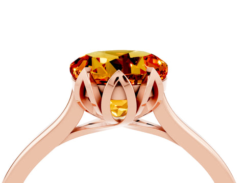 Rose gold Round Cut Citrine Solitaire Ring with Flower Prong Setting and Classic Band_16