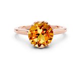 Rose gold Round Cut Citrine Solitaire Ring with Flower Prong Setting and Classic Band_36