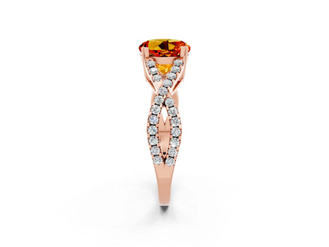 Rose gold Round Cut Citrine Solitaire Ring with Four-Prong Setting and Twisted Pavé Band_2