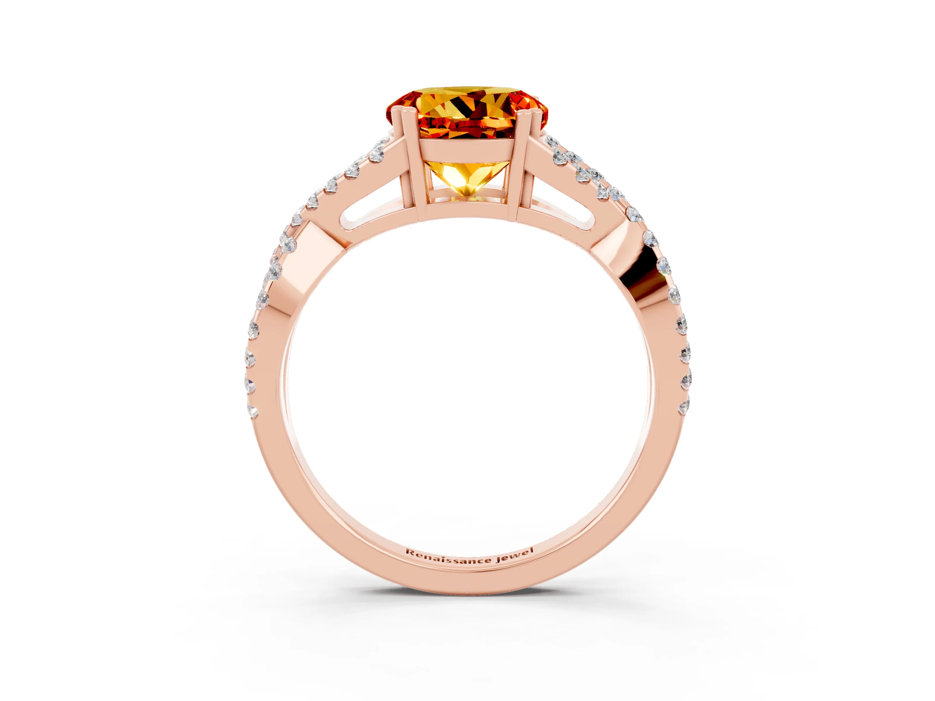 Rose gold Round Cut Citrine Solitaire Ring with Four-Prong Setting and Twisted Pavé Band_3