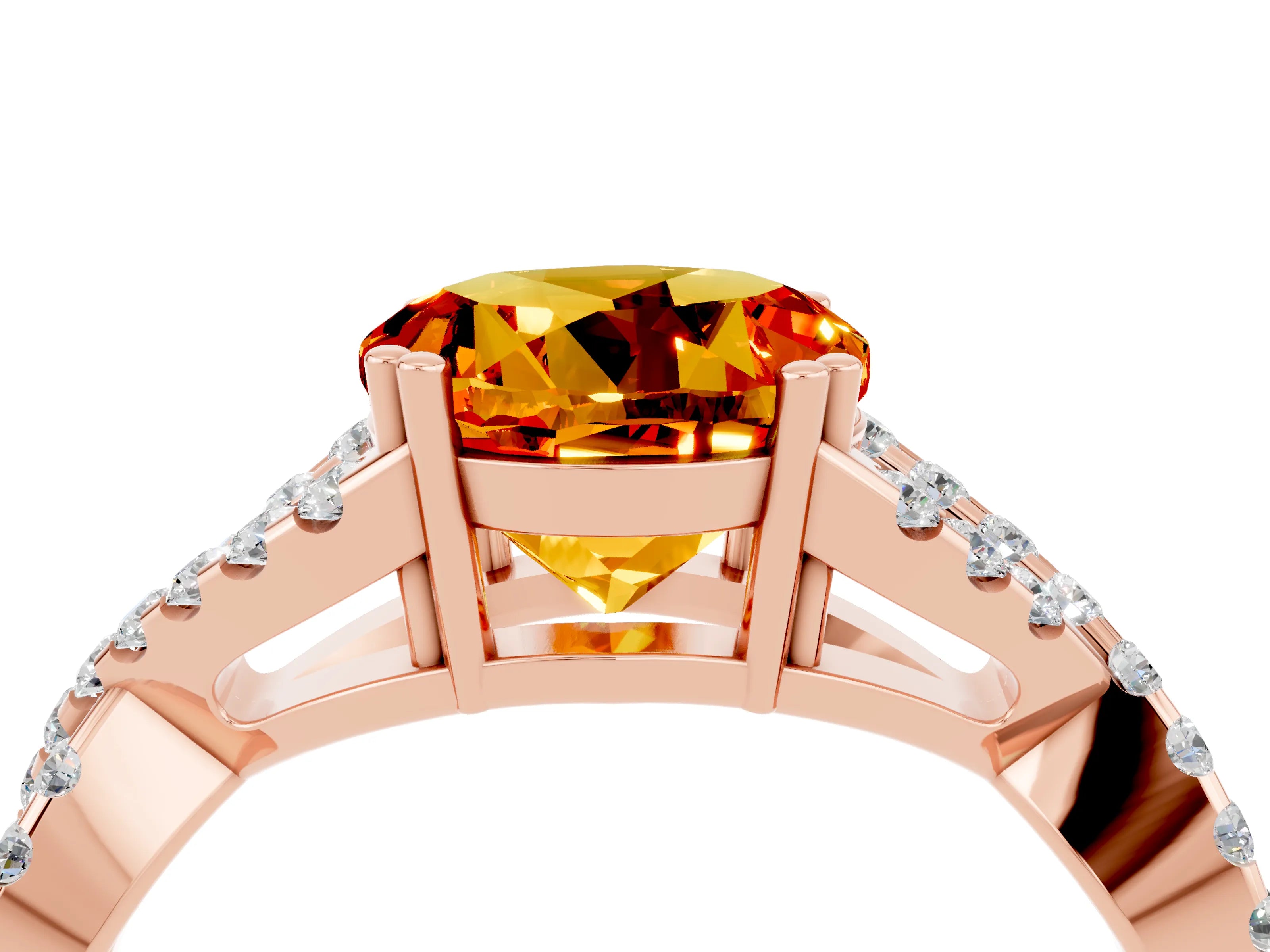Rose gold Round Cut Citrine Solitaire Ring with Four-Prong Setting and Twisted Pavé Band_4