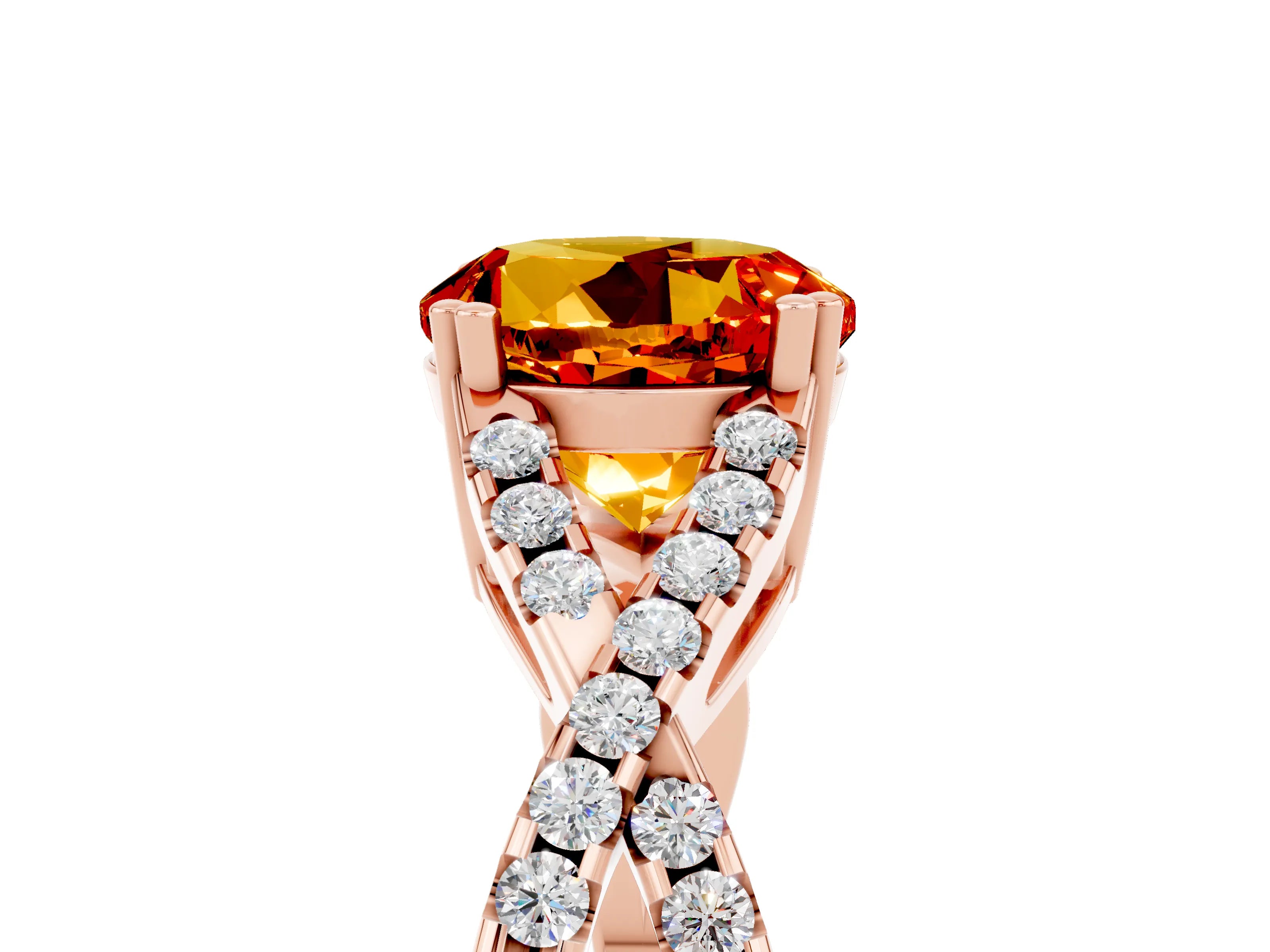 Rose gold Round Cut Citrine Solitaire Ring with Four-Prong Setting and Twisted Pavé Band_5
