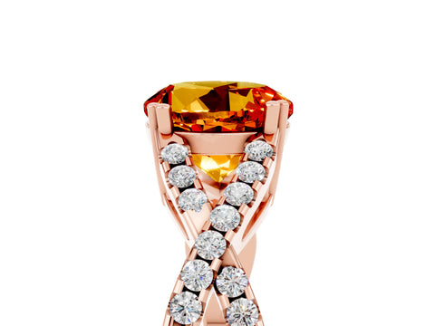 Rose gold Round Cut Citrine Solitaire Ring with Four-Prong Setting and Twisted Pavé Band_5