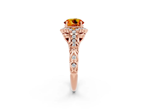 Rose gold Round Cut Citrine Solitaire Ring with Hidden Halo and Pavé Band_14