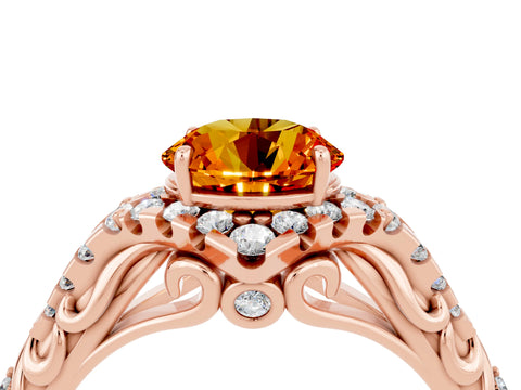 Rose gold Round Cut Citrine Solitaire Ring with Hidden Halo and Pavé Band_16