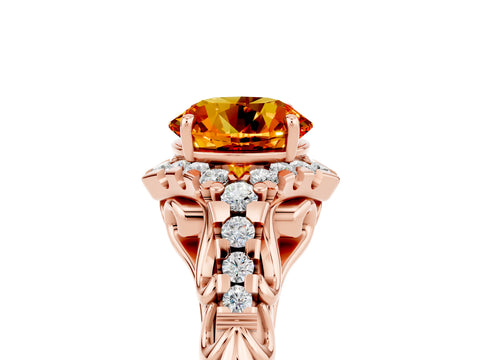 Rose gold Round Cut Citrine Solitaire Ring with Hidden Halo and Pavé Band_17