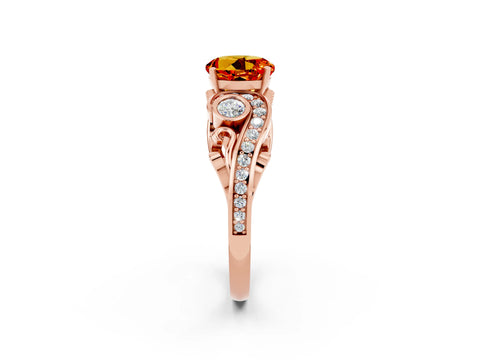 Rose gold Round Cut Citrine Solitaire Ring with Milgrain Pavé Band and Four-Prong Setting_26