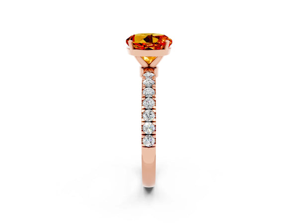 Rose gold Round Cut Citrine Solitaire Ring with Pavé Accents and Four-Prong Setting