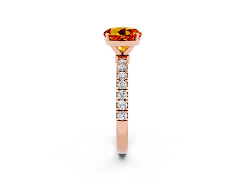 Rose gold Round Cut Citrine Solitaire Ring with Pavé Accents and Four-Prong Setting_2