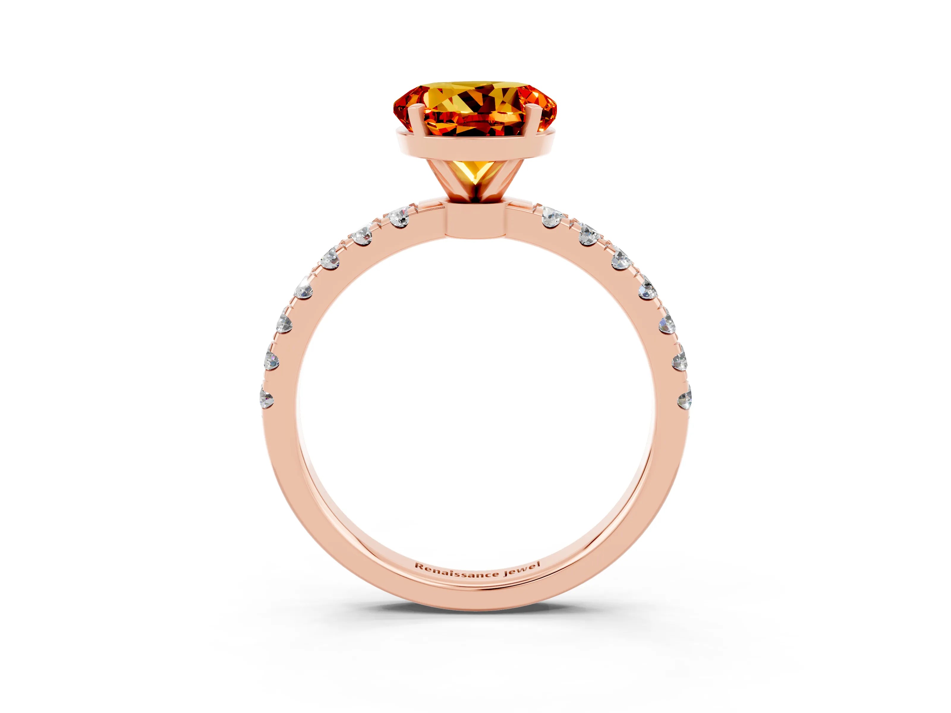 Rose gold Round Cut Citrine Solitaire Ring with Pavé Accents and Four-Prong Setting_3