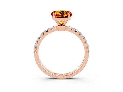 Rose gold Round Cut Citrine Solitaire Ring with Pavé Accents and Four-Prong Setting_3