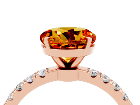 Rose gold Round Cut Citrine Solitaire Ring with Pavé Accents and Four-Prong Setting_4