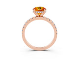 Rose gold Round Cut Citrine Solitaire Ring with Pavé Band and Four-Prong Setting_15
