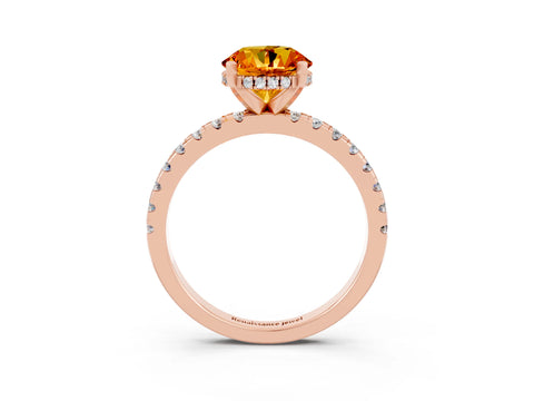 Rose gold Round Cut Citrine Solitaire Ring with Pavé Band and Four-Prong Setting_15