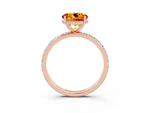 Rose gold Round Cut Citrine Solitaire Ring with Pavé Band and Hidden Halo_15
