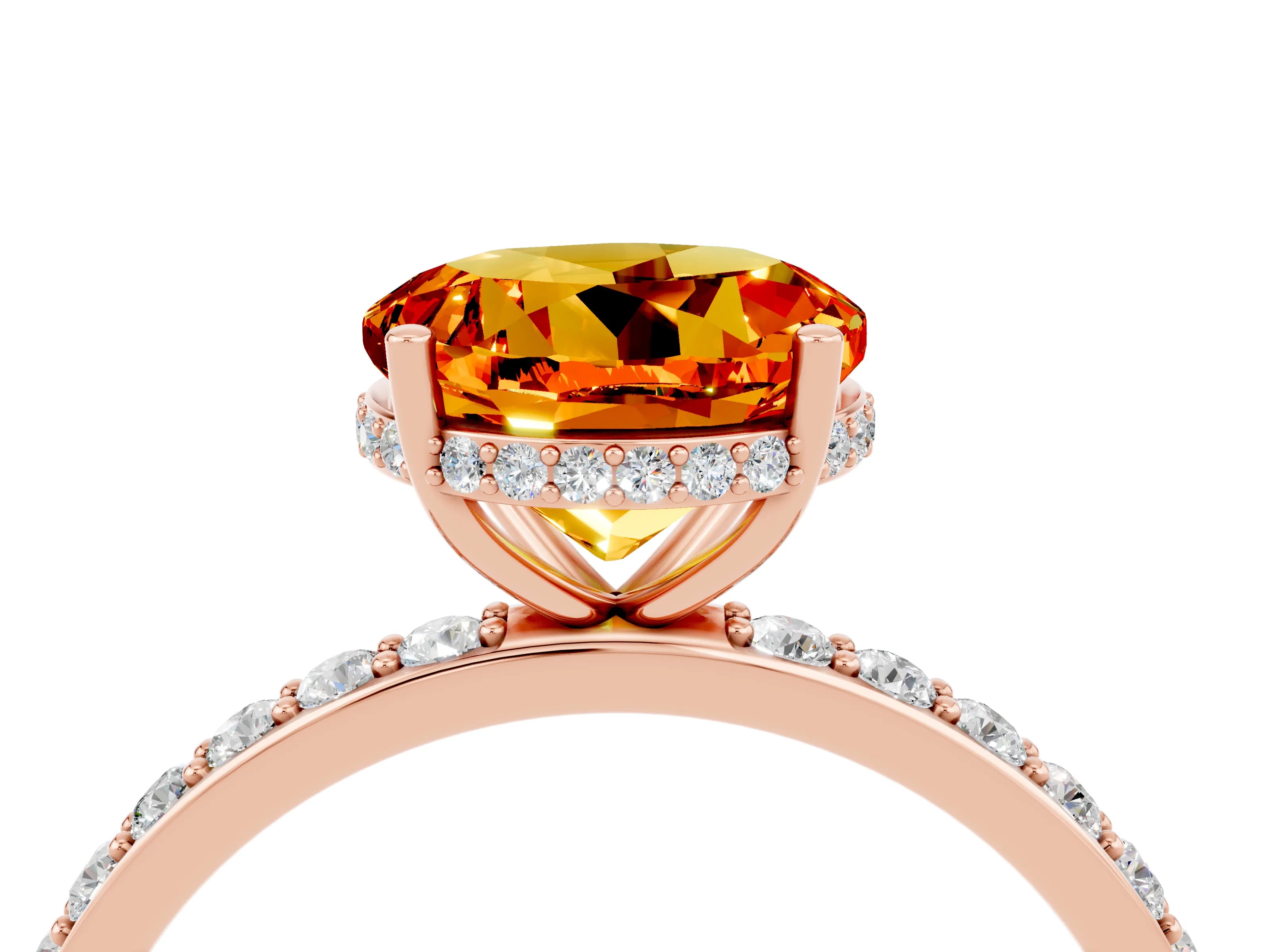 Rose gold Round Cut Citrine Solitaire Ring with Pavé Band and Hidden Halo_16