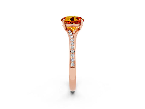 Rose gold Round Cut Citrine Solitaire Ring with Pavé Band and Prong Setting_14