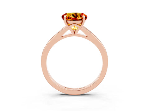 Rose gold Round Cut Citrine Solitaire Ring with Pavé Band and Prong Setting_15