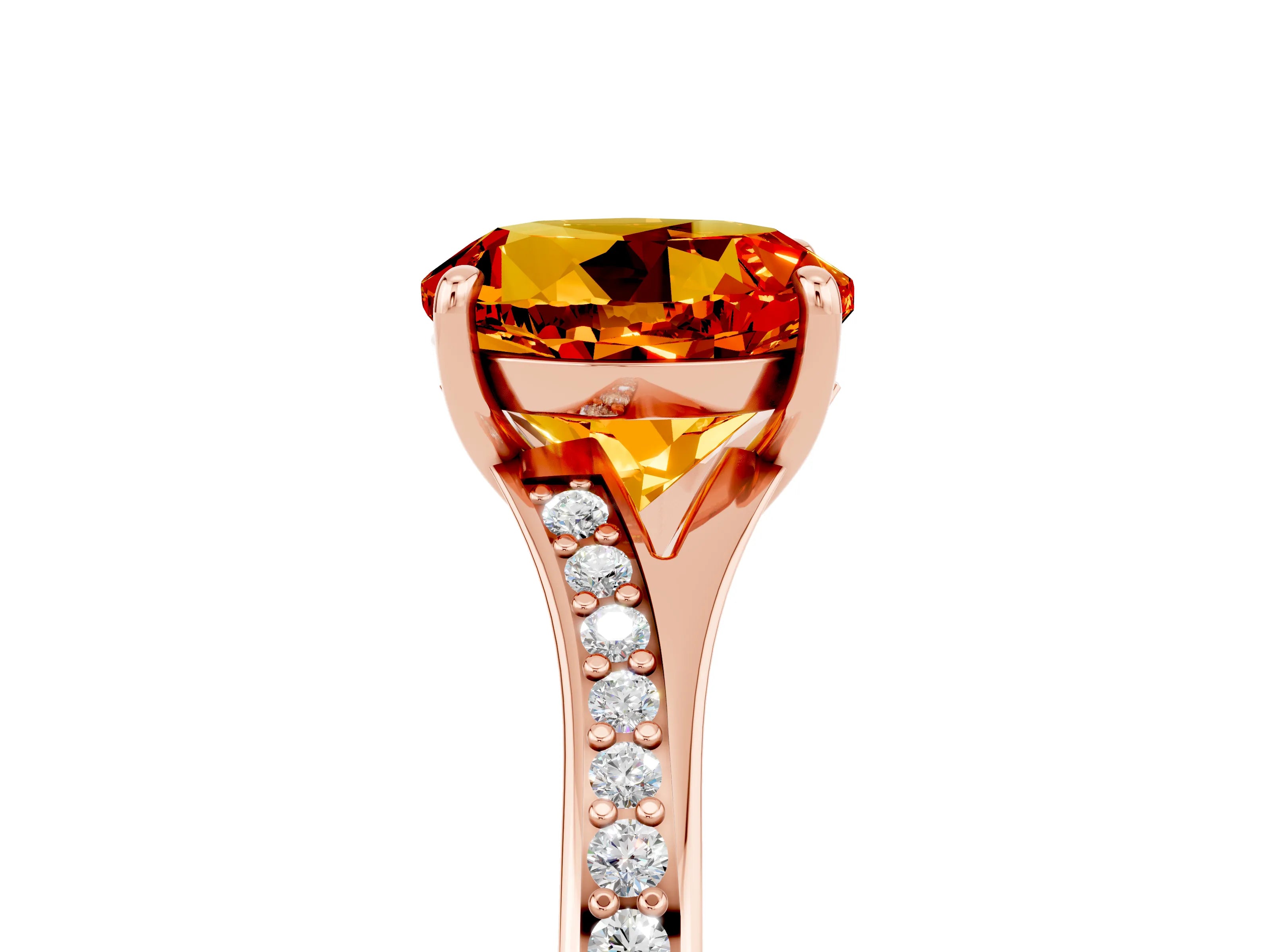 Rose gold Round Cut Citrine Solitaire Ring with Pavé Band and Prong Setting_17
