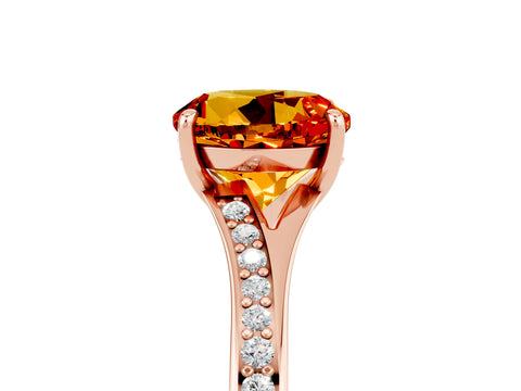 Rose gold Round Cut Citrine Solitaire Ring with Pavé Band and Prong Setting_17