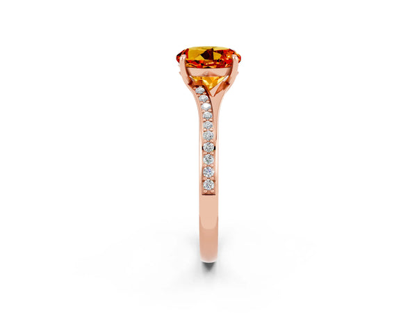 Rose gold Round Cut Citrine Solitaire Ring with Pavé Band and Prong Setting