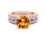 Rose gold Round Cut Citrine Solitaire Ring with Pavé and Channel Set Band