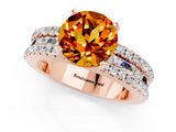 Rose gold Round Cut Citrine Solitaire Ring with Pavé and Channel Set Band_1