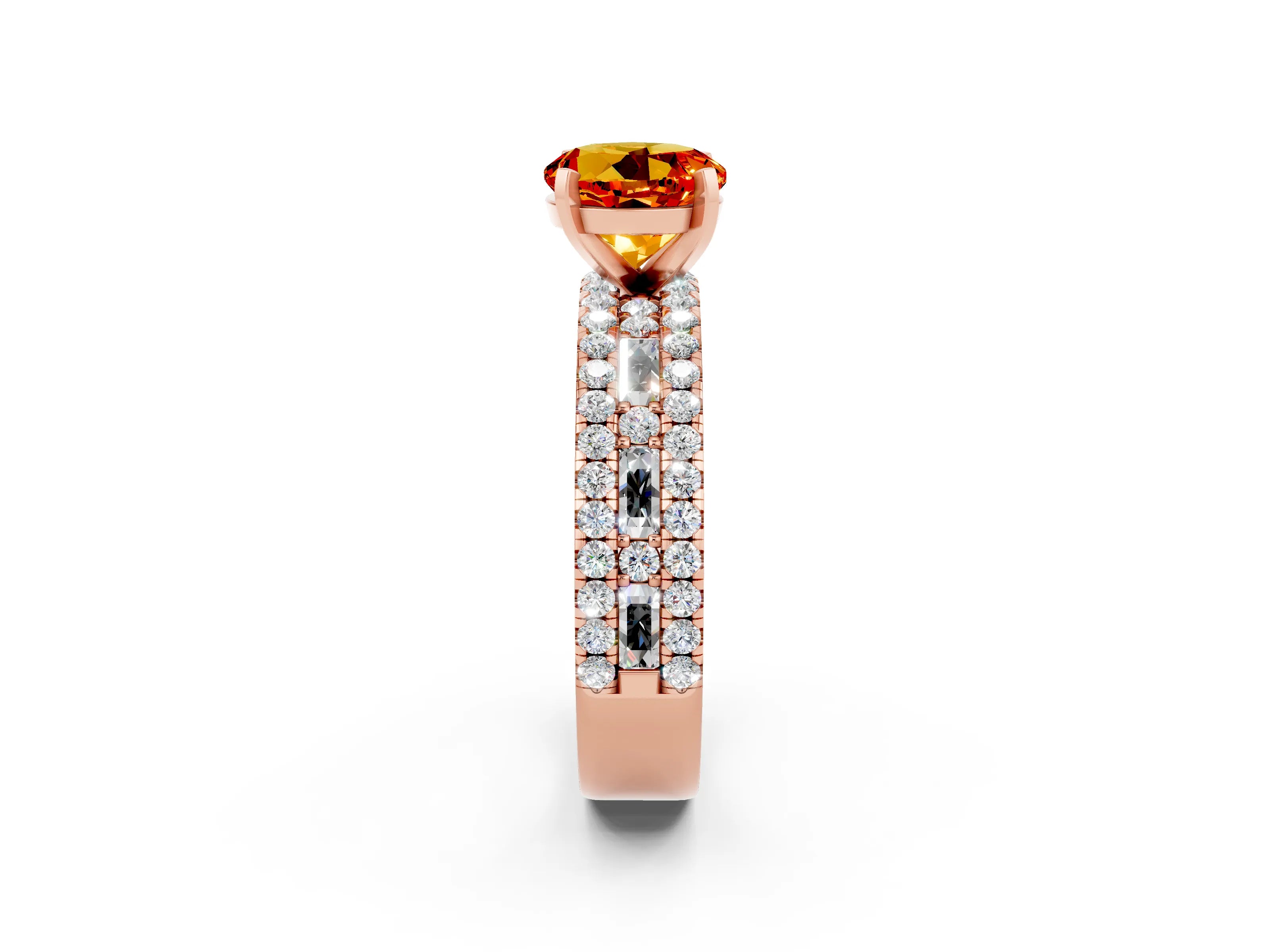 Rose gold Round Cut Citrine Solitaire Ring with Pavé and Channel Set Band_2