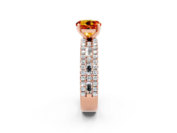 Rose gold Round Cut Citrine Solitaire Ring with Pavé and Channel Set Band