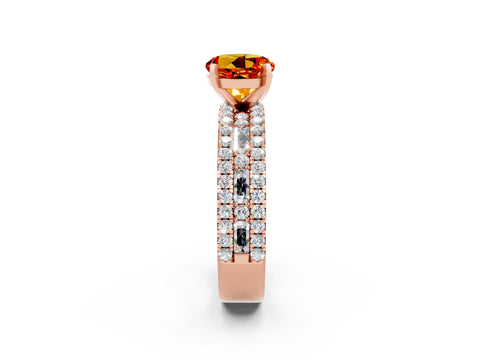 Rose gold Round Cut Citrine Solitaire Ring with Pavé and Channel Set Band_2