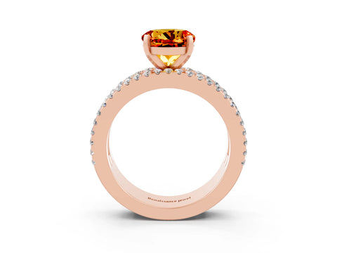 Rose gold Round Cut Citrine Solitaire Ring with Pavé and Channel Set Band_3